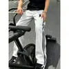 Pantalones deportivos blancos y grises de tres rayas para hombre, nueva colección primavera-otoño, pierna ancha, versátiles, adelgazantes, corte recto, con caída fluida, pants deportivos casuales