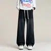 Jeans Masculino Wide-Leg Tendência Americana Desgastado Lavado Cordão Cintura Elástica Solto Versátil Personalizado/2026 Primavera e Outono