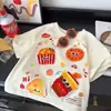Camiseta Infantil de Manga Curta Festa de Lanches Populares Cola Batata Frita Verão Estilosa Solta Algodão Puro Manga Curta para Crianças Maiores Tendência