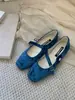 Bailarinas Retro para Mujer 2026 Nuevos Zapatos Mary Jane Franceses Dulces de Terciopelo Azul Neblina con Punta Redonda y Tacón Oculto