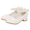 Zapatos de Tacón Alto con Lazo de Perlas Estilo Coreano Nuevos para Primavera y Otoño para Niñas, Zapatos de Princesa, Zapatos Pequeños de Cuero Suaves Antideslizantes para Niños, Planos