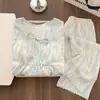 Pijama de mujer estilo princesa dulce para primavera y otoño, algodón con estampado de nubes y ribete de encaje, de manga larga, con copas en el pecho, conjunto de ropa para casa, se puede usar fuera