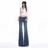 2026 pantalones acampanados de cintura media-alta estilo retro americano transfronterizos, corte ajustado, pantalones vaqueros elásticos de otoño e invierno para mujer en azul, de nueve décimas partes