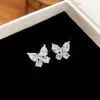 Set de pendientes, pulsera y anillo de mariposa y flor de circón ultra brillantes estilo ins coreano, accesorios de nicho de lujo ligero de alta gama