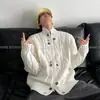 Suéter cárdigan con cremallera y botones estilo Old Money para hombre, otoño, holgado, cuello alto, color liso, tejido de punto de ochos, prenda exterior versátil