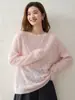 Nuevo Suéter de Cachemira Otoño 2026 Cuello Redondo Jacquard Hueco para Mujer Suéter de Punto Holgado Perezoso Capa Base