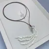 Colar de Franja com Concha Oxford Natural de Design Exclusivo com Pingente Vintage, Corrente Longa para Suéter com Contas de Concha e Pedra Olho de Tigre para Mulheres