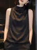 Moda de Verano 2026 Estilo Commuter sin Mangas para Mujer, Negro, Cuello Drapeado, Fruncido, Corte Holgado, Adelgazante, Versátil, Elegante