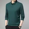 Camiseta Masculina de Manga Longa para Primavera e Outono Casual de Negócios Gola Polo Falsa de Duas Peças Blusa Básica Solta para Meia-Idade