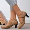 Tallas Grandes Exportación Transfronteriza Tacones Altos para Mujer 2025 Retro Punta Redonda Hebilla Zapatos Planos para Mujer Tacón Grueso Mary Jane Zapatos de Mujer
