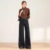 Pantalones de mezclilla anchos personalizados y procesados, de cintura alta, adelgazantes, holgados, retro, otoño, pantalones largos, casuales, versátiles, para mujer, pierna recta, cubre
