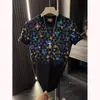 Moda Nueva de Verano Lujo Ligero Estampado Completo Letra Manga Corta Hombre Tendencia Suéter Casual Elegante Versátil Cuello Redondo Media Manga