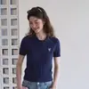 Camiseta de malha curta com bordado, gola polo torcida estilo coreano para mulheres, top curto de seda gelada para o verão