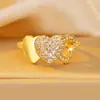 Anel Coração Cheio de Diamantes Doce para Mulheres Design de Nicho Ins High-End Aparência de Alto Padrão Anel Ajustável Coração Feminino