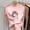 Forro polar de doble cara, nuevo para otoño e invierno, cuello medio alto, estampado de dibujos animados, capa base casual de manga larga para niñas, moderno y ajustado