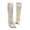 Botas Altas de Mujer con Punta, Tallas 34-48, Botas de Mujer Plateadas de Talla Grande, Slip-On Versátiles, Suela de Goma Antideslizante