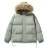 Chaqueta de algodón con capucha y cuello de pelo grande para parejas, chaqueta acolchada de corte holgado con cordón en el dobladillo, abrigo de algodón a prueba de frío, prenda de abrigo cálida unisex