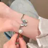 Pulsera de Mariposa de Cristal Azul Degradado para Mujer, Nueva de Verano, Dulce, Nicho, Elegante, con Colgante de Perla, para Novias