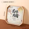 Estética Oriental Bandeja Octagonal de Madera Fondo de Vidrio Caligrafía Auspiciosa Posavasos para Tazas de Té Bandeja de Almacenamiento para Pasteles Artesanías
