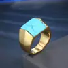 Anillo de acero inoxidable cuadrado geométrico simple turquesa flujo titanio acero para hombre Jinziying joyería europeo y americano