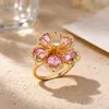 Anillo Abierto Estilo Europeo Abeja Mariposa de Circonita Colorida Chapado en Oro de 18K Ajustable para Mujer Anillo de Piedra de Color