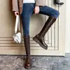Botas Negras de Suela Gruesa Ajustadas con Cordones Botas Altas por Encima de la Rodilla Botas de Caballero para Mujer 2025 Nuevas Botas de Cuero