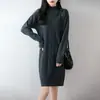 Vestido de Punto 100% Lana para Mujer, Nuevo Estilo Otoño/Invierno, Elegante Cuello Semi Alto, Grueso Vestido Suéter de Punto Trenzado de Moda