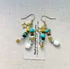 Novos Brincos Assimétricos de Contas Turquesa Estilo Chinês Retro Xizang Étnico Design de Nicho Brincos Elegantes