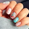 Comercio Exterior 24 Piezas Fresco Estilo Dulce Serie Azul Flor Cerezo Raya Diseño Vibrante Puntos Desmontables Uñas Postizas