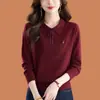 Suéter Outono Inverno 2026 Feminino Gola Polo Peça de Sobrepor Suéter Para Jovem Mãe Elegante Valorizador Camada Base Malha Top Feminino