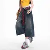 Jeans Cropped Lavado Denim Retrô Americano para Mulheres, Tendência de Verão Novos Calças de Cintura Alta Emagrecedoras Soltas de Perna Larga de Comprimento Médio