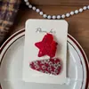 Novo Estilo Coreano Outono e Inverno Doce Laço Vermelho Grampo de Cabelo Infantil Feito à Mão de Tecido Clipe Lateral para Franja de Cabelo para Mulheres