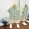 Traje Hanfu de estilo occidental de verano para niños, traje Tang de manga corta de algodón y lino estilo chino para 2 niños, traje antiguo fino de estilo chino para bebés de 7 años