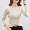 Camiseta Base de Cuello Medio Alto para Mujer 2026 Nuevo Cepillada Cuello Medio Ajustado Manga Larga Rayada Otoño/Invierno Ropa Interior Top Negro