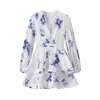 Amazon Aliexpress Transfronterizo Mujeres Europeas y Americanas 2025 Verano Nuevo Cuello Halter Espalda Descubierta Atado Floral Vestido Azul