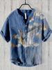 Camisa Hawaiana de Hombre Transfronteriza Europea y Americana de AliExpress Estampada con Figura de Grulla Nueva Slub de Manga Corta con Cuello en V
