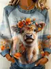 Sudadera con Cuello de Mezclilla Estampado 3D en Bloques de Color Estilo Europeo y Americano 2026 para Mujer, Jersey de Manga Larga, Holgada Casual Estilo Vacaciones Transfronterizo