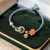 Pulsera de Hebilla Ping An con Eslabones de Anillo, Diseño de Nicho, Tejida con Perlas, Cuerda de Mano, Regalo de San Valentín para Novia