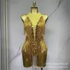 Amazon Europa y América Más Vendido Moda Sexy Adorno de Pedrería Borla Cremallera Sin Mangas Club Nocturno Baile Falda Cuello Halter