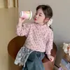Estilo Coreano Blusa Térmica Infantil Menina Estampa Floral Integral Peça Única Base Fleece Outono/Inverno 2026 Nova Blusa Grossa para Menina