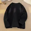 Marca americana moderna transfronteiriça, sweatshirt com textura para primavera e outono, corte solto, gola redonda, camiseta básica simples de manga comprida