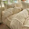 Novo Conjunto de Cama Quatro Peças de Lã de Leite Esculpida Espessa Conjunto de Inverno de Coral Fleece Flanela Lençol Capa de Edredom Roupa de Cama