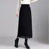 Falda lápiz de corte recto con ribete de encaje, falda de traje elegante y fluida para mujer Otoño 2026 con abertura