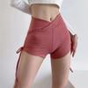 Pantalones cortos de cintura alta con cordones y diseño cruzado de estilo europeo y americano para mujer, de color liso, plisados y combinables, a la moda, 2025