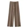 Pantalones de punto de cachemira fluidos para otoño e invierno para mujer, pantalones de pierna ancha, corte recto holgado, casual petite, longitud al suelo, pantalones largos relajados, gruesos