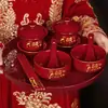 Juego de Cuenco y Palillos de Boda, Dote, Taza de Té, Par Festivo Rojo de Cuencos, Cuencos de Boda, Suministros de Boda