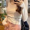 Camiseta de manga larga de algodón puro para mujer, otoño, nueva, ajustada, adelgazante, estilo puro deseo, dulce, sexy, base interior, camiseta superior