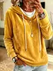 Top Elegante de Terciopelo Dorado Color Sólido con Capucha y Mangas Largas para Mujer Otoño e Invierno