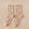 Meias femininas de veludo mink de cano médio para inverno, forradas com fleece, espessadas, quentes, de vaca, longas, para casa, confinamento no chão, meias de dormir