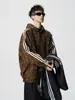 Jaqueta com Capuz Estampa de Leopardo Marrom Masculina High Street Americana Bonita com Fecho Outono Marca Tendência Hoodie de Tamanho Grande